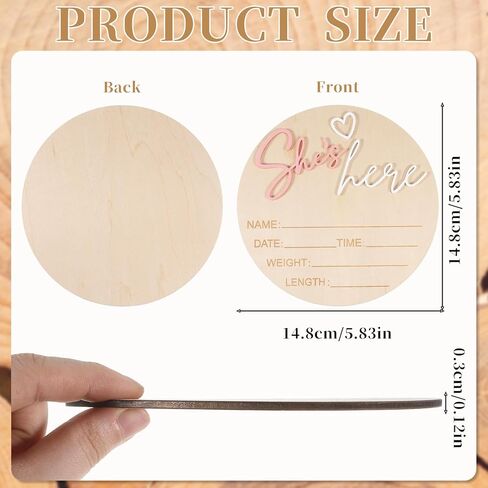 Birth Announcement Sign Wooden She’S Here Baby Sign 5.83Inch Round Welcome Baby Signs for Newborn Girls Photo Props Babys Shower Hospital Nursery in Kuwait