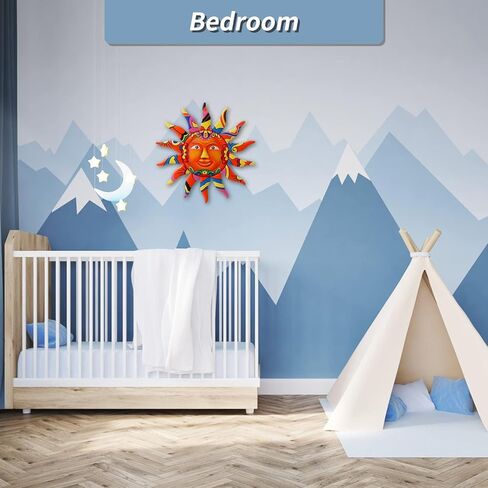 VEWOGARDEN ديكور فني جداري معدني للشمس معلق للأماكن الداخلية والخارجية والحديقة المنزلية مقاس 13 بوصة منحوتات وتماثيل ملونة لوجه الشمس باللون البرتقالي in Kuwait