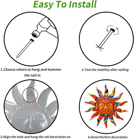 VEWOGARDEN ديكور فني جداري معدني للشمس معلق للأماكن الداخلية والخارجية والحديقة المنزلية مقاس 13 بوصة منحوتات وتماثيل ملونة لوجه الشمس باللون البرتقالي in Kuwait