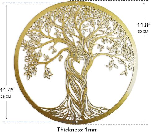 ديكور حائط معدني، منحوتة جدارية فنية على شكل شجرة، لوحة فنية جدارية معدنية معلقة لغرفة المعيشة وغرفة النوم في الداخل والخارج، شجرة حياة سوداء ريفية مقطوعة بالليزر، 12 بوصة (30 سم) (ذهبي، صغير) in Kuwait