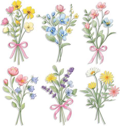 6 Pcs Metal Wildflower Wall Decor Pastel Bow Flower Metal Wall Art Rustic Farmhouse Decor for Bedroom Bathroom Dining Home Living Room Birthday Housewarming Gift in Saudi Arabia