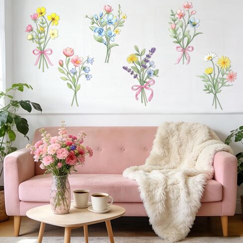 6 Pcs Metal Wildflower Wall Decor Pastel Bow Flower Metal Wall Art Rustic Farmhouse Decor for Bedroom Bathroom Dining Home Living Room Birthday Housewarming Gift in Saudi Arabia