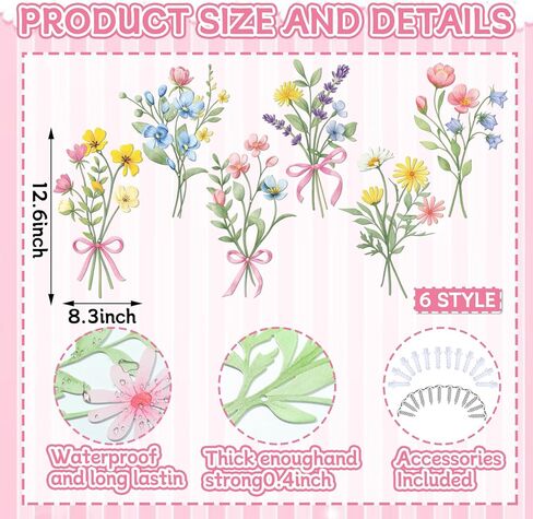 6 Pcs Metal Wildflower Wall Decor Pastel Bow Flower Metal Wall Art Rustic Farmhouse Decor for Bedroom Bathroom Dining Home Living Room Birthday Housewarming Gift in Saudi Arabia