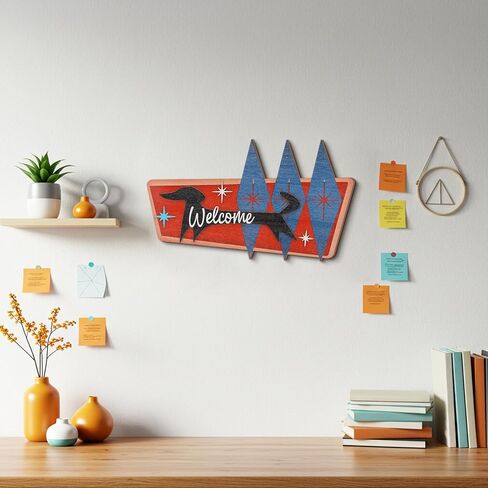 Kathfly Mid Century Modern Art Atomic Starburst Dachshund Wall Art Dog Wooden Wall Decor Welcome Dachshund Sign Decor Handcrafted Dog Design for Kitchen Bedroom Living Room Bathroom in Saudi Arabia