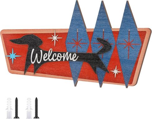 Kathfly Mid Century Modern Art Atomic Starburst Dachshund Wall Art Dog Wooden Wall Decor Welcome Dachshund Sign Decor Handcrafted Dog Design for Kitchen Bedroom Living Room Bathroom in Saudi Arabia