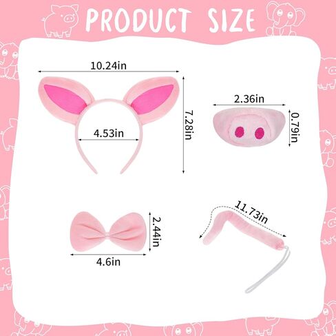 11 Pcs Elephant and Pig Costume include Elephant and Pig Headband Tail Nose Glasses and 2 Brands Book Story Character Costume Couple Cosplay Party in Kuwait