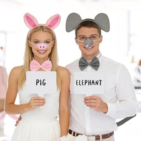 11 Pcs Elephant and Pig Costume include Elephant and Pig Headband Tail Nose Glasses and 2 Brands Book Story Character Costume Couple Cosplay Party in Kuwait