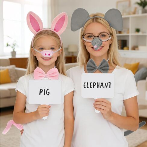 11 Pcs Elephant and Pig Costume include Elephant and Pig Headband Tail Nose Glasses and 2 Brands Book Story Character Costume Couple Cosplay Party in Kuwait
