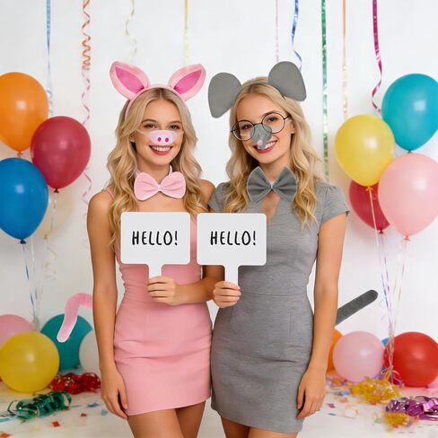 11 Pcs Elephant and Pig Costume include Elephant and Pig Headband Tail Nose Glasses and 2 Brands Book Story Character Costume Couple Cosplay Party in Kuwait