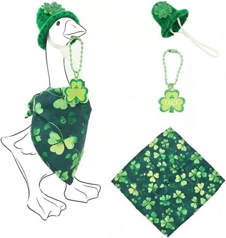 مجموعة أزياء أوزة سطح المكتب لعيد القديس باتريك مع قبعة خضراء متماسكة ووشاح شامروك وقلادة - عطلة محظوظة لديكور تمثال أوزة سلسلة مفاتيح مغناطيسية مقاس 7 بوصات in Kuwait