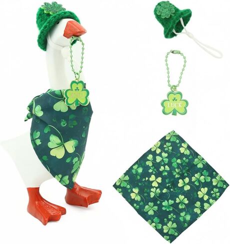 مجموعة أزياء أوزة سطح المكتب لعيد القديس باتريك مع قبعة خضراء متماسكة ووشاح شامروك وقلادة - عطلة محظوظة لديكور تمثال أوزة سلسلة مفاتيح مغناطيسية مقاس 7 بوصات in Kuwait