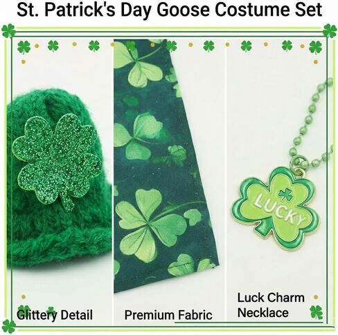 مجموعة أزياء أوزة سطح المكتب لعيد القديس باتريك مع قبعة خضراء متماسكة ووشاح شامروك وقلادة - عطلة محظوظة لديكور تمثال أوزة سلسلة مفاتيح مغناطيسية مقاس 7 بوصات in Kuwait