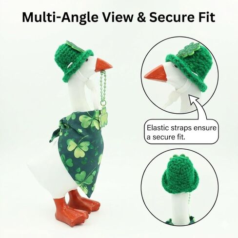 مجموعة أزياء أوزة سطح المكتب لعيد القديس باتريك مع قبعة خضراء متماسكة ووشاح شامروك وقلادة - عطلة محظوظة لديكور تمثال أوزة سلسلة مفاتيح مغناطيسية مقاس 7 بوصات in Kuwait