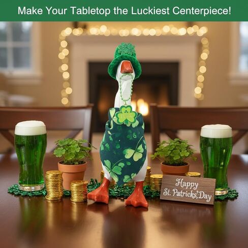 مجموعة أزياء أوزة سطح المكتب لعيد القديس باتريك مع قبعة خضراء متماسكة ووشاح شامروك وقلادة - عطلة محظوظة لديكور تمثال أوزة سلسلة مفاتيح مغناطيسية مقاس 7 بوصات in Kuwait