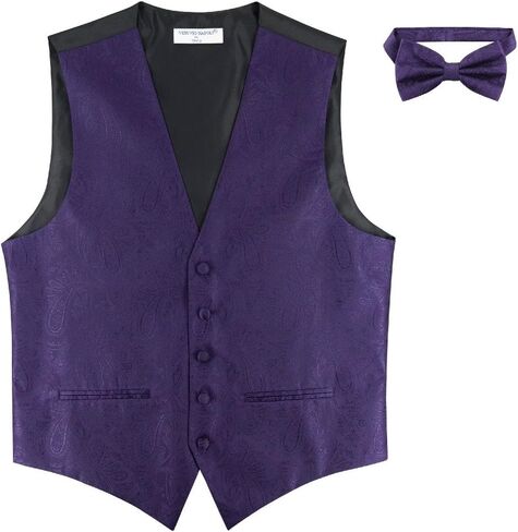 Vesuvio Napoli Men's Paisley SLIM FIT Dress Vest Bow Tie DARK PURPLE BOWTie Handkerchief Set in Saudi Arabia