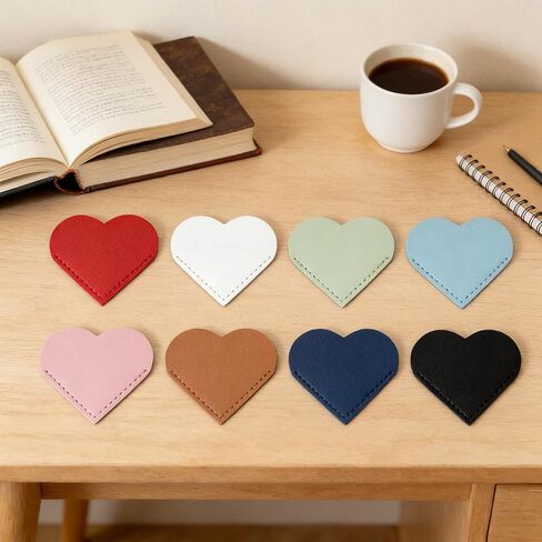 Genuine Leather Heart Bookmarks - 8 Pieces Elegant Corner Page Markers for Book Lovers, Reading Accessories for Home, Office, and Personal Libraries in Saudi Arabia