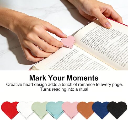 Genuine Leather Heart Bookmarks - 8 Pieces Elegant Corner Page Markers for Book Lovers, Reading Accessories for Home, Office, and Personal Libraries in Saudi Arabia