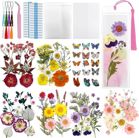 DIY Bookmark Making Kit – 187 PCS Dried Flower Bookmark Kit with Blank Bookmarks, Pressed Flowers, Butterfly Stickers, Tassels, Sleeves – Bookmark Craft for Painting, Handmade Gifts, DIY Bookmarks in Saudi Arabia