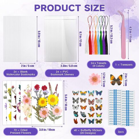DIY Bookmark Making Kit – 187 PCS Dried Flower Bookmark Kit with Blank Bookmarks, Pressed Flowers, Butterfly Stickers, Tassels, Sleeves – Bookmark Craft for Painting, Handmade Gifts, DIY Bookmarks in Saudi Arabia