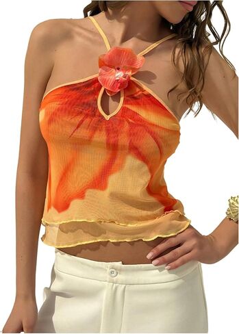 SOLY HUX Women's 3D Floral Cami Top Spaghetti Strap Layered Mesh Vacation Summer Tops Camisole in Saudi Arabia
