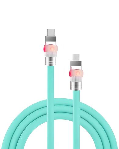 chubbycable Neon Chubby - Fast Charge UFO Neon Cable Durable Charging Cable Ultra-Thick Silicone LED Light Up Phone Charger Cord, Transparent, Type-C to Type-C, 1.6FT in Kuwait