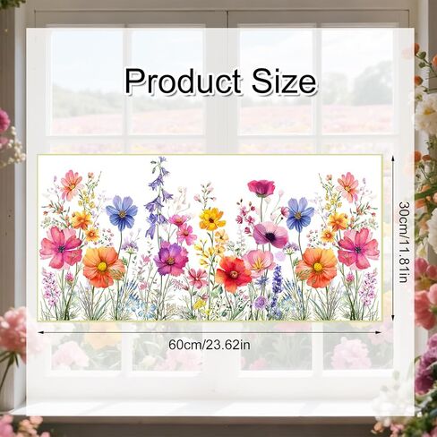 1 Sheet Wildflower Meadow Window Clings Floral Glass Decals with Lily Peony Poppy Designs for Home Office Bedroom Living Room Furniture in Saudi Arabia