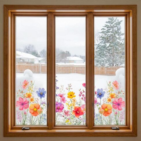 1 Sheet Wildflower Meadow Window Clings Floral Glass Decals with Lily Peony Poppy Designs for Home Office Bedroom Living Room Furniture in Saudi Arabia