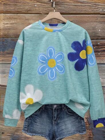 Women's Floral Sweatshirt Long Sleeve Crew Neck Pullover Tops in Saudi Arabia