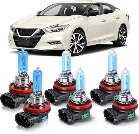 OQSNCV Fit for Nissan Maxima (2016 2017 2018) Halogen Headlight Bulbs,H9 High Beam + H11 Low Beam+ H11 Fog Light Headlamp Replacement Bulbs Kit, Pack of 6 in Saudi Arabia