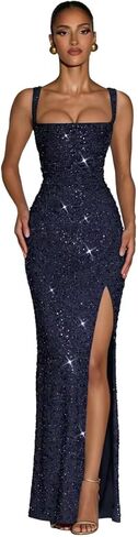 Sparkly Sequin Mermaid Prom Dresses for Women 2026 Long Square Neck Formal Evening Dresses with Slit in Saudi Arabia
