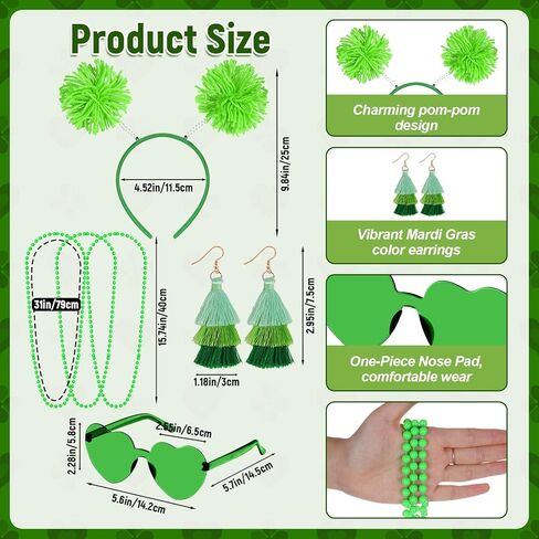 Fengek 80s Women's Costume Accessory Set - Tutu Skirt Headband Necklace Earrings Glasses for Mardi Gras St Patricks Halloween in Saudi Arabia