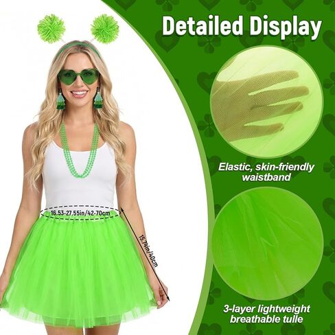 Fengek 80s Women's Costume Accessory Set - Tutu Skirt Headband Necklace Earrings Glasses for Mardi Gras St Patricks Halloween in Saudi Arabia