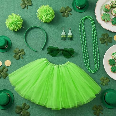 Fengek 80s Women's Costume Accessory Set - Tutu Skirt Headband Necklace Earrings Glasses for Mardi Gras St Patricks Halloween in Saudi Arabia