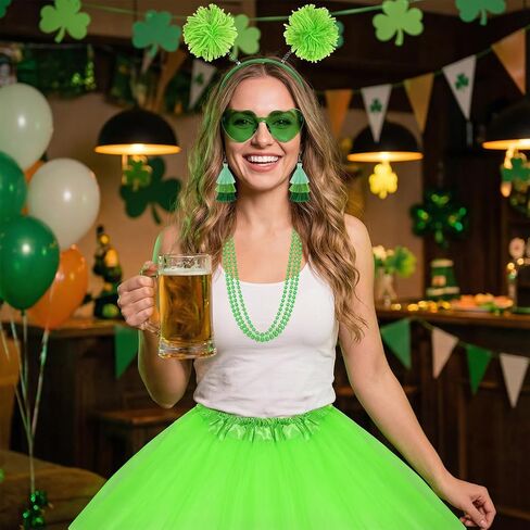 Fengek 80s Women's Costume Accessory Set - Tutu Skirt Headband Necklace Earrings Glasses for Mardi Gras St Patricks Halloween in Saudi Arabia