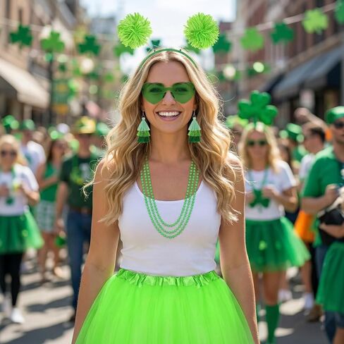 Fengek 80s Women's Costume Accessory Set - Tutu Skirt Headband Necklace Earrings Glasses for Mardi Gras St Patricks Halloween in Saudi Arabia