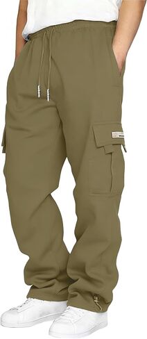 HUNGSON Mens Cargo Sweatpants Drawstring Casual Hiking Pants Joggers Athletic Trousers Cotton Loose Straight Pants for Men in Saudi Arabia