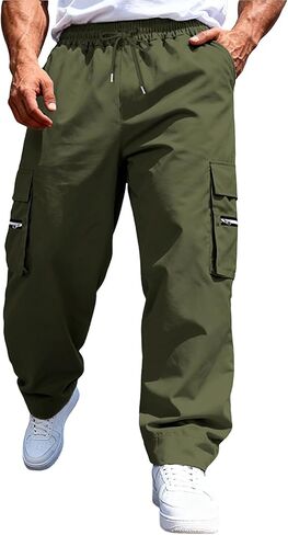 Men's Relaxed Fit Cargo Pants Straight Leg Casual Work Sweatpants with Pockets for Hiking Fishing Construction in Kuwait