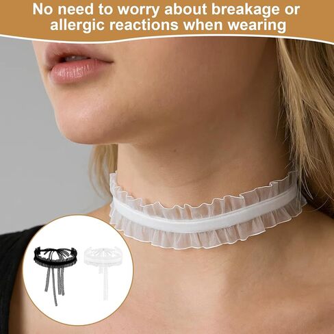 مجموعة قلادات من الدانتيل للنساء - قطعتان من القلادات ذات الشريط الأسود والأبيض، قلادة ملفوفة طويلة قابلة للتعديل بطول 47 بوصة، إكسسوارات على الطراز القوطي لوليتا وفيكتوري، مجوهرات متعددة الاستخدامات برقبة على شكل فيونكة in Kuwait