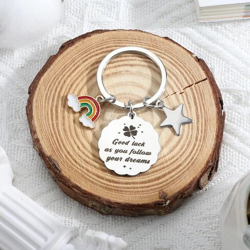 Good Luck Keychain,Lucky Keychain with Rainbow Star and Four Leaf Clover,Good Luck Gift for Boyfriend Husband,Lucky Charm for Men,Teachers,Birthdays, Graduations,Colleagues in Saudi Arabia