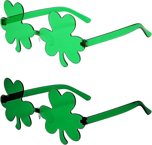 2PCS St. Patrick's Day Green Shamrock Sunglasses Four Leaves Clover Sunglasses for Women Men Irish Lucky Costume(Clover) in Kuwait