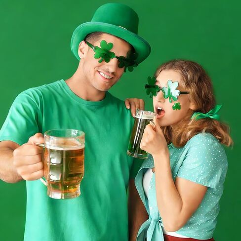 2PCS St. Patrick's Day Green Shamrock Sunglasses Four Leaves Clover Sunglasses for Women Men Irish Lucky Costume(Clover) in Kuwait