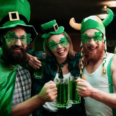 2PCS St. Patrick's Day Green Shamrock Sunglasses Four Leaves Clover Sunglasses for Women Men Irish Lucky Costume(Clover) in Kuwait