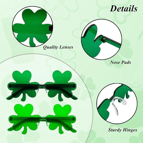 2PCS St. Patrick's Day Green Shamrock Sunglasses Four Leaves Clover Sunglasses for Women Men Irish Lucky Costume(Clover) in Kuwait
