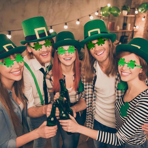 2PCS St. Patrick's Day Green Shamrock Sunglasses Four Leaves Clover Sunglasses for Women Men Irish Lucky Costume(Clover) in Kuwait