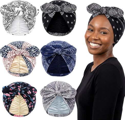 6 Pack Knotted Headwear for Women Pre-Knotted African Turban Beanies for Sleeping Hair Loss in Saudi Arabia