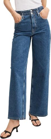 Astylish Women's Pull On Stretchy Elastic High Waisted Jeans Trendy Wide Leg Baggy Straight Trouser Jeans in Saudi Arabia