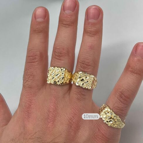 14K Gold Plated Nugget Ring Square Rough Texture with Rhodium Inlay Vintage Style Unisex Ring for Men Women Unisex in Saudi Arabia