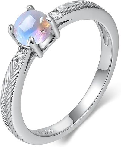 Moonstone Ring Sterling Silver Natural Round Moonstone Engagement Promise Ring for Women in Kuwait