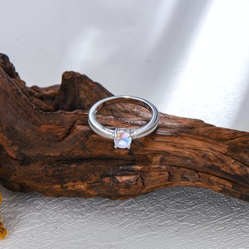 Moonstone Ring Sterling Silver Natural Round Moonstone Engagement Promise Ring for Women in Kuwait