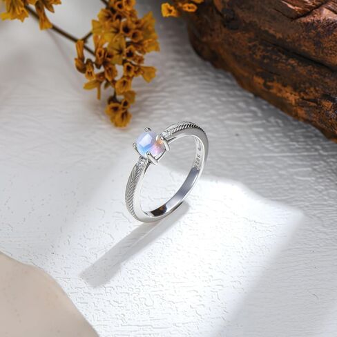 Moonstone Ring Sterling Silver Natural Round Moonstone Engagement Promise Ring for Women in Kuwait